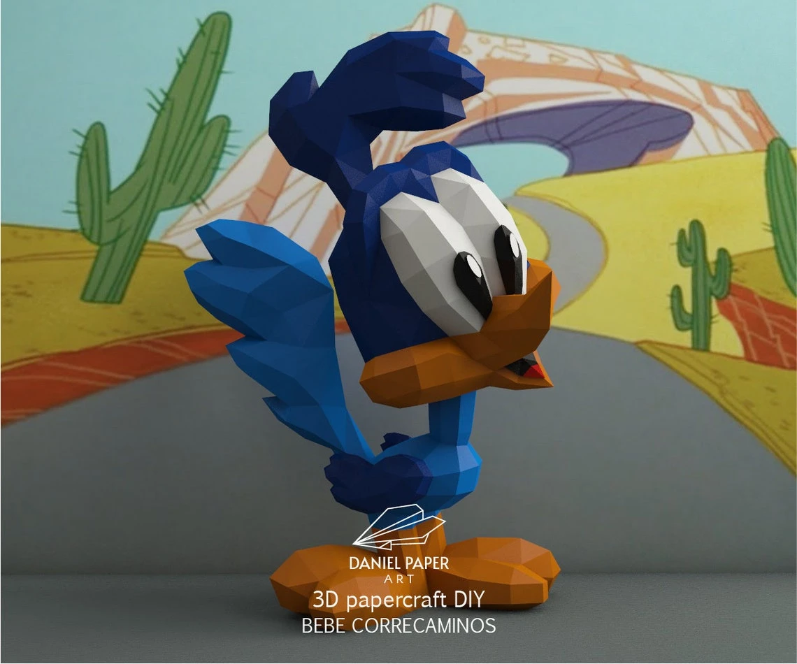 Baby Road Runner, Looney Tunes PDF Template, DIY 3d Model, FanArt, Paper Sculpture, Low Poly, Pepakura, Craft, Manualidad, Paper Art