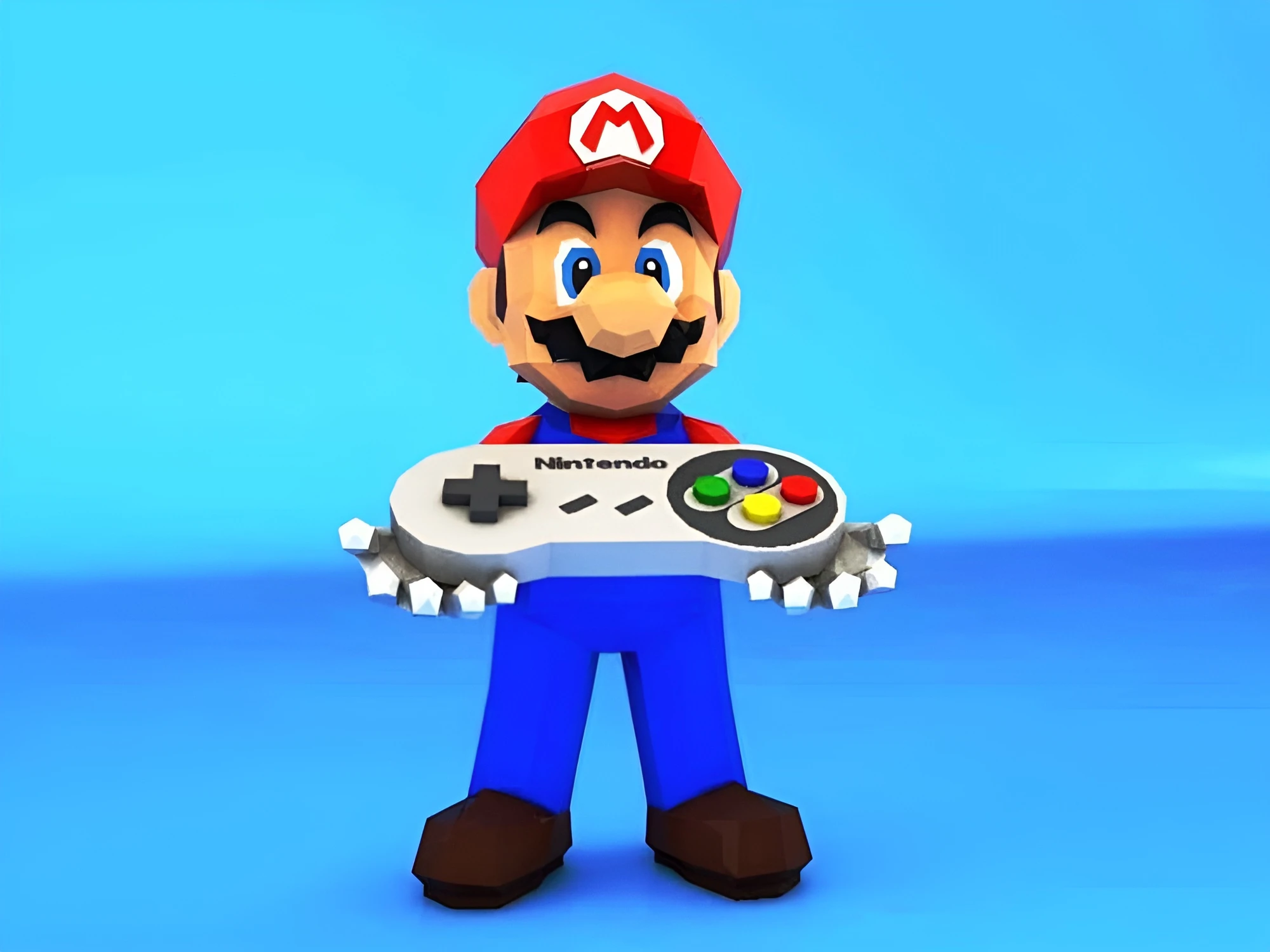 Mario Bros with Controller, Mario hold Joystick, Mario Edición Especial Papercraft, PDF Template, DIY 3d Model, FanArt, Paper Sculpture, Low Poly, Pepakura Craft, Manualidad