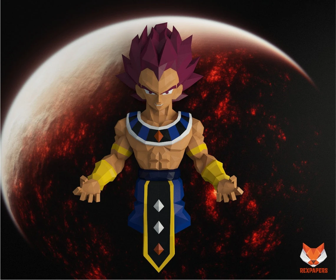 Vegeta God, Vegueta, Dragon Ball Papercraft, PDF Template, DIY 3d Model, FanArt, Paper Sculpture, Low Poly, Pepakura Craft, Manualidad