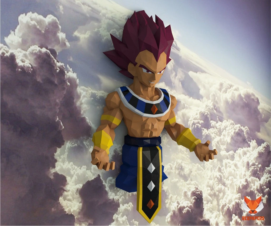 Vegeta God, Vegueta, Dragon Ball Papercraft, PDF Template, DIY 3d Model, FanArt, Paper Sculpture, Low Poly, Pepakura Craft, Manualidad