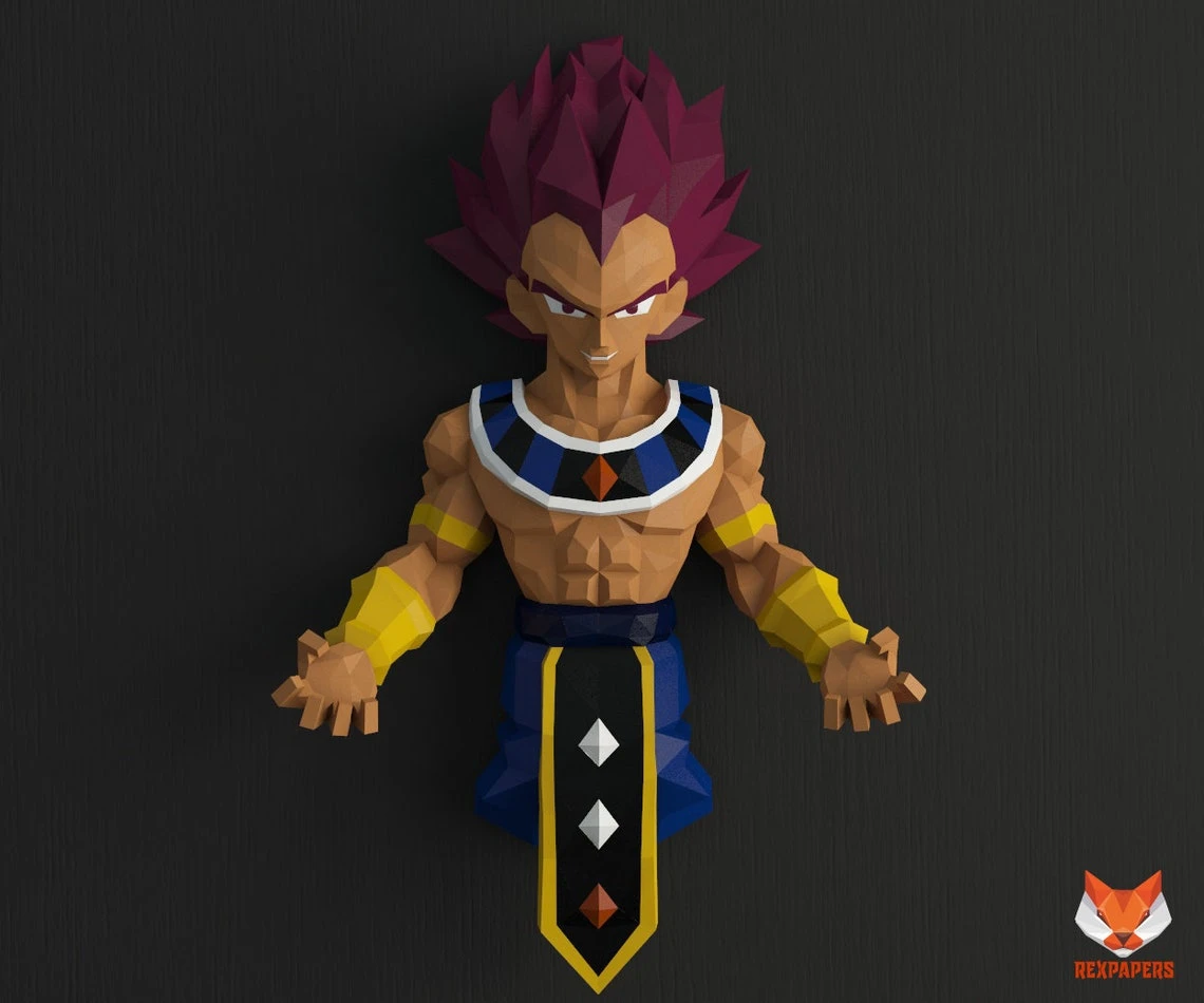 Vegeta God, Vegueta, Dragon Ball Papercraft, PDF Template, DIY 3d Model, FanArt, Paper Sculpture, Low Poly, Pepakura Craft, Manualidad