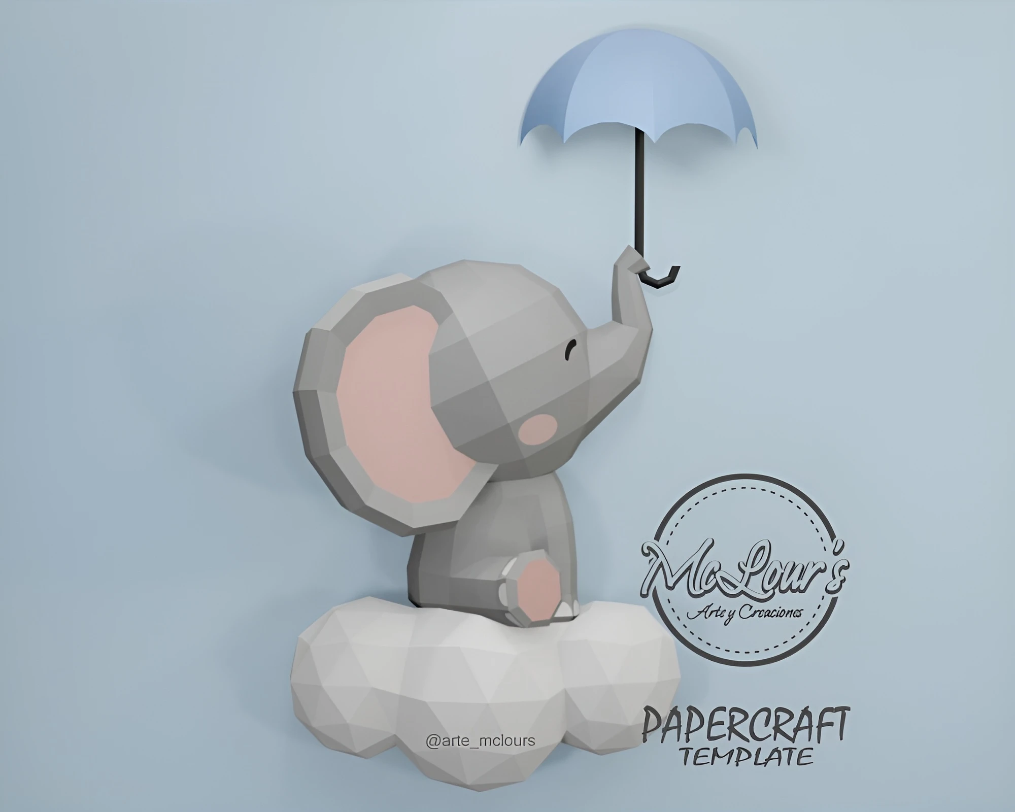 Little Elephant on the Cloud/ DiY Craft/ Template PDF/ Low Poly/ Papercraft/ 3D Elephant/ Origami/ Home decor