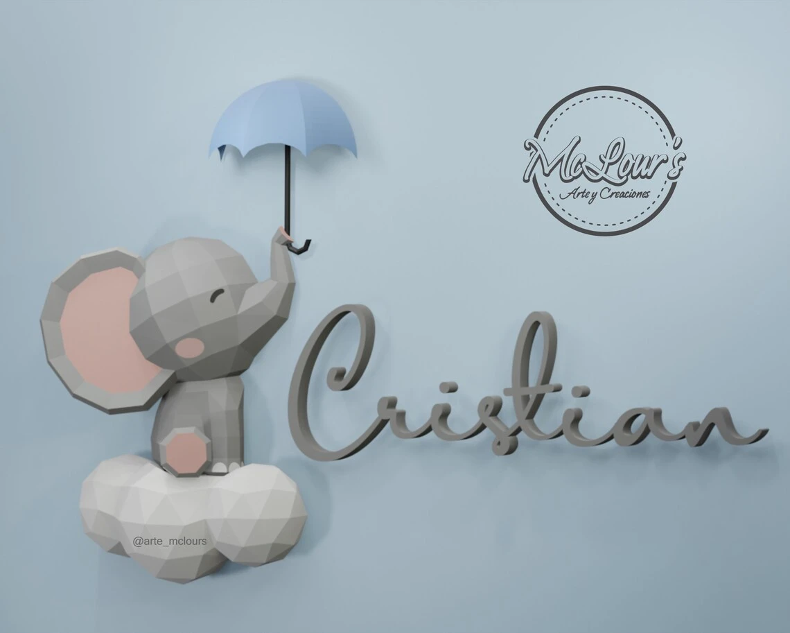 Little Elephant on the Cloud/ DiY Craft/ Template PDF/ Low Poly/ Papercraft/ 3D Elephant/ Origami/ Home decor