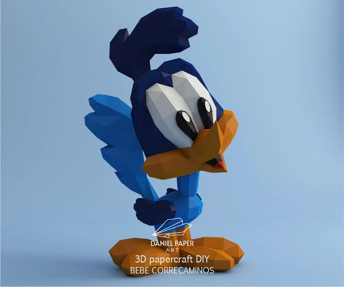 Baby Road Runner, Looney Tunes PDF Template, DIY 3d Model, FanArt, Paper Sculpture, Low Poly, Pepakura, Craft, Manualidad, Paper Art