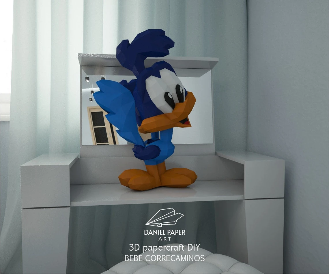 Baby Road Runner, Looney Tunes PDF Template, DIY 3d Model, FanArt, Paper Sculpture, Low Poly, Pepakura, Craft, Manualidad, Paper Art