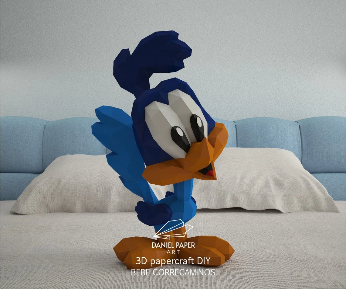 Baby Road Runner, Looney Tunes PDF Template, DIY 3d Model, FanArt, Paper Sculpture, Low Poly, Pepakura, Craft, Manualidad, Paper Art