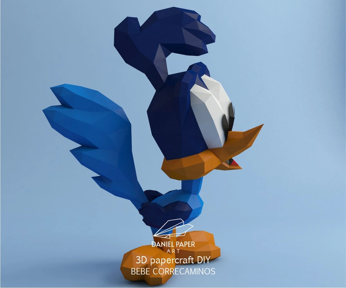 Baby Road Runner, Looney Tunes PDF Template, DIY 3d Model, FanArt, Paper Sculpture, Low Poly, Pepakura, Craft, Manualidad, Paper Art