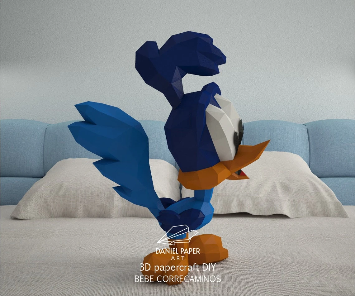 Baby Road Runner, Looney Tunes PDF Template, DIY 3d Model, FanArt, Paper Sculpture, Low Poly, Pepakura, Craft, Manualidad, Paper Art