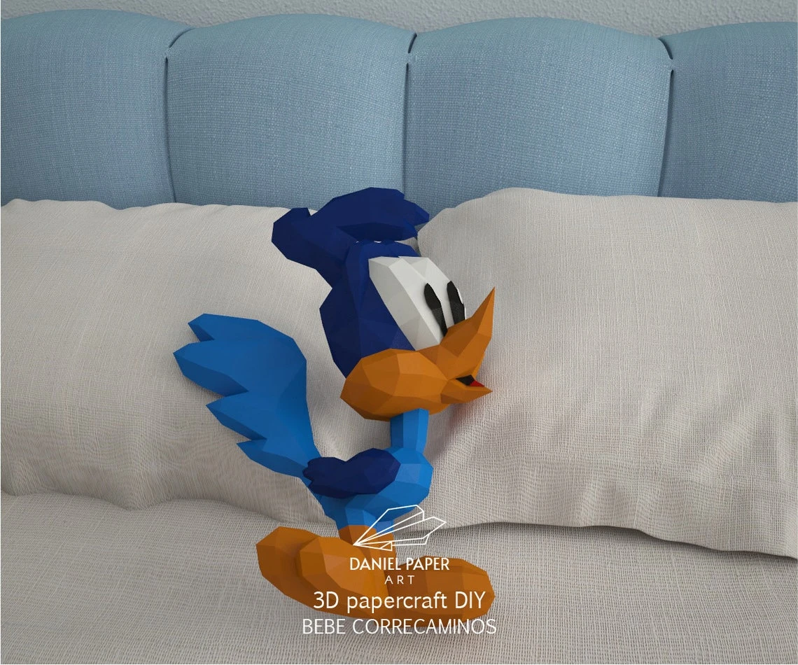 Baby Road Runner, Looney Tunes PDF Template, DIY 3d Model, FanArt, Paper Sculpture, Low Poly, Pepakura, Craft, Manualidad, Paper Art