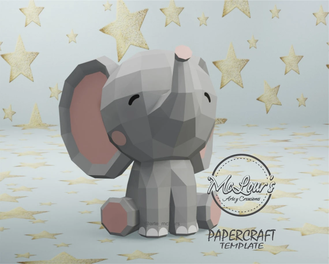 Sitting Elephant/ DiY Craft/ Template PDF/ Low Poly/ Papercraft/ 3D Elephant/ Origami/ Home decor