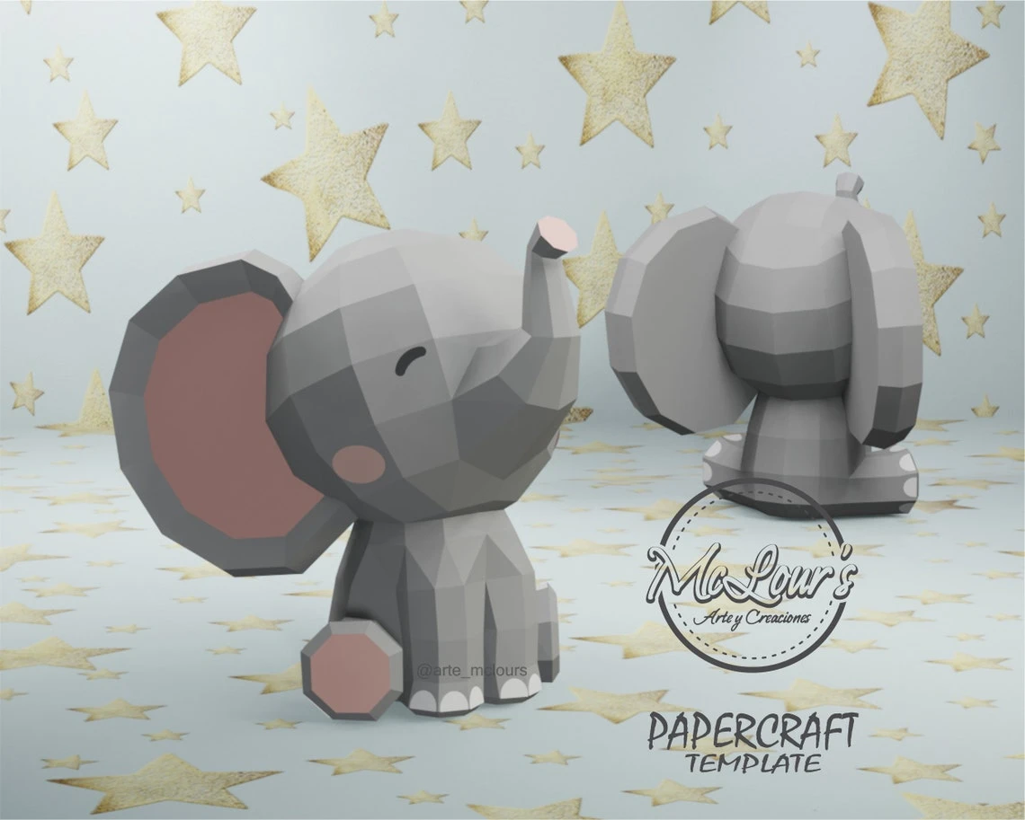 Sitting Elephant/ DiY Craft/ Template PDF/ Low Poly/ Papercraft/ 3D Elephant/ Origami/ Home decor