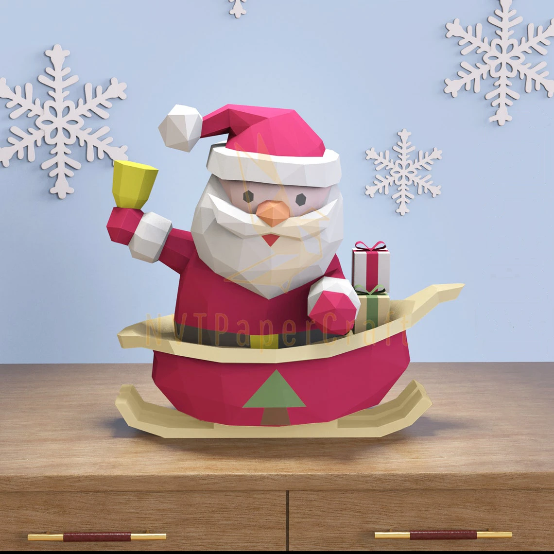 Papercraft Santa Claus Christmas, Paper Craft Santa Claus Model, Santa PDF template, 3D Santa sculpture, Low poly pattern Santa Christmas