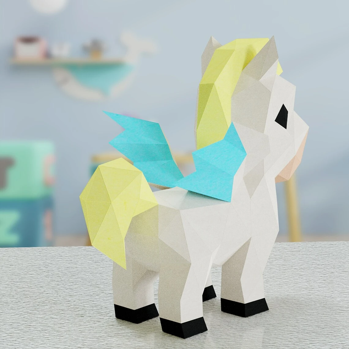 3D Low Poly Pony DIY | Pony with Wings Printable Papercraft | Unique Geometric Decoration | Original Gift | Relaxing Craft | PDF model