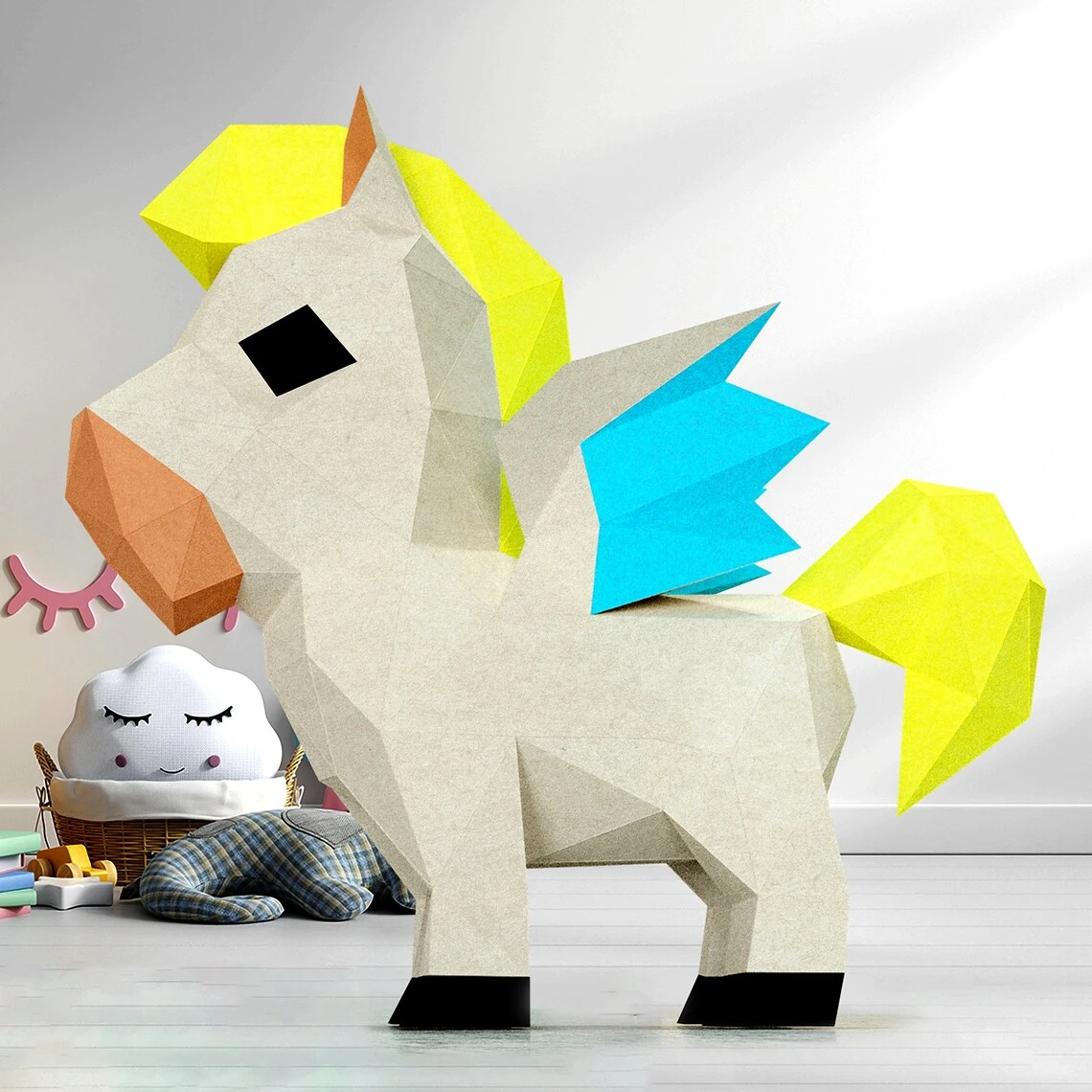 3D Low Poly Pony DIY | Pony with Wings Printable Papercraft | Unique Geometric Decoration | Original Gift | Relaxing Craft | PDF model