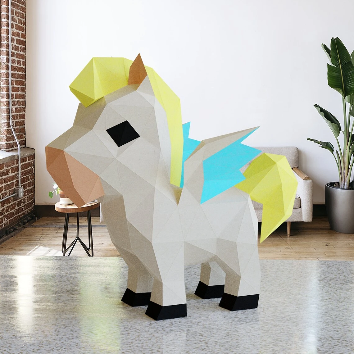 3D Low Poly Pony DIY | Pony with Wings Printable Papercraft | Unique Geometric Decoration | Original Gift | Relaxing Craft | PDF model