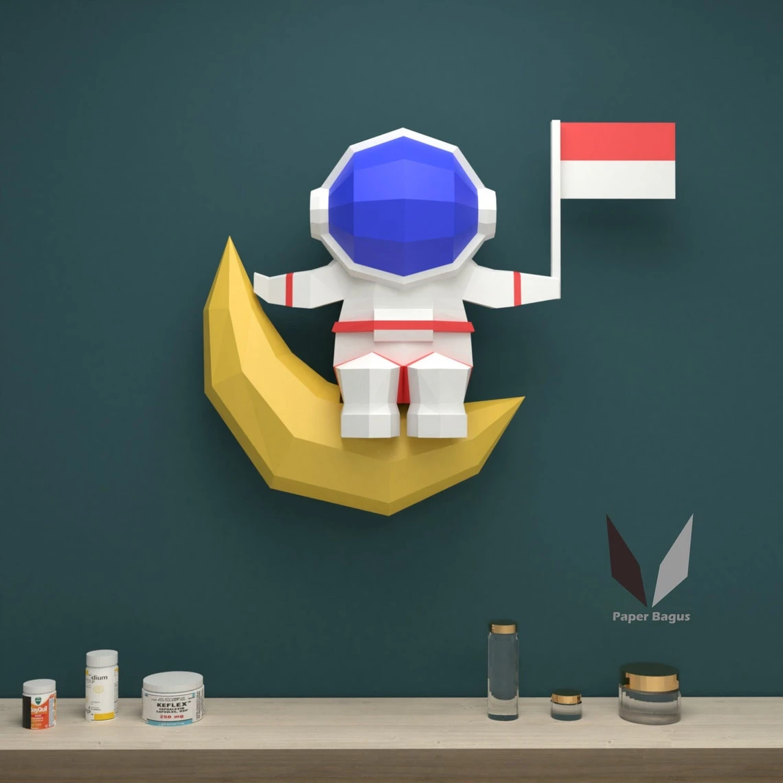 Astronaut in moon 3D papercraft | DIY paper sculpture | Paper model pattern | Do it yourself | Low poly | PDF pattern | origami | home decor