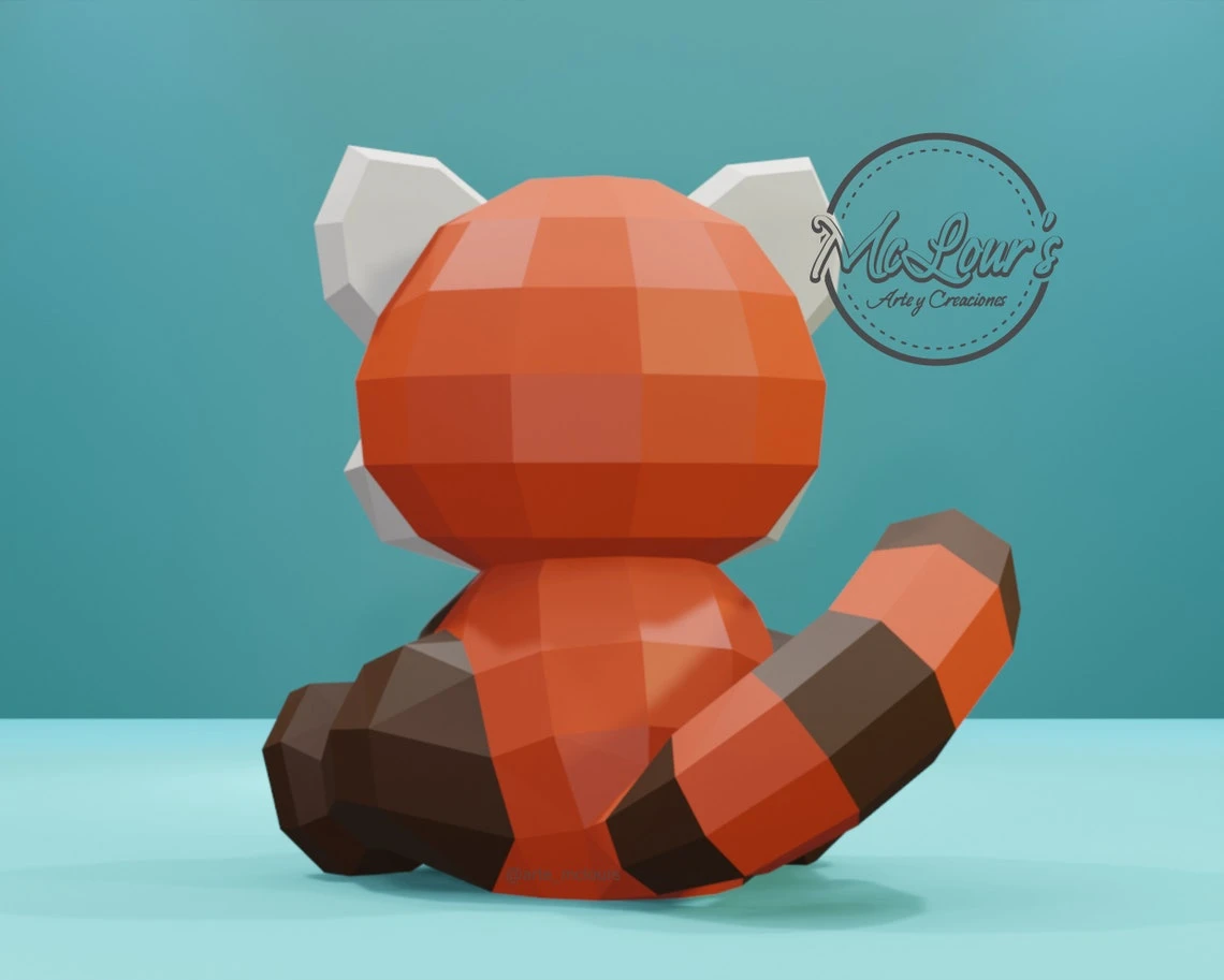 Sitting Red Panda/ DiY Craft/ Template PDF/ Low Poly/ Papercraft/ 3D Panda Red/ Origami/ Home decor