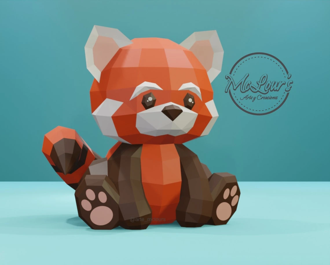 Sitting Red Panda/ DiY Craft/ Template PDF/ Low Poly/ Papercraft/ 3D Panda Red/ Origami/ Home decor