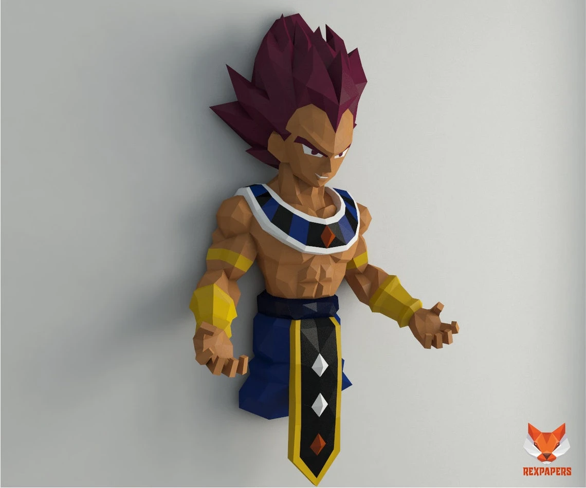 Vegeta God, Vegueta, Dragon Ball Papercraft, PDF Template, DIY 3d Model, FanArt, Paper Sculpture, Low Poly, Pepakura Craft, Manualidad