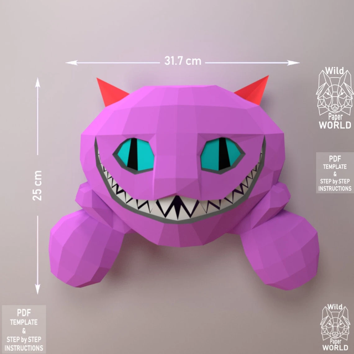 Papercraft Cat, Papercraft Cheshire Cat, 3D paper craft sculpture, Paper model Cat, DIY CAT, PDF pattern, Unusual papercraft model, Pepakura