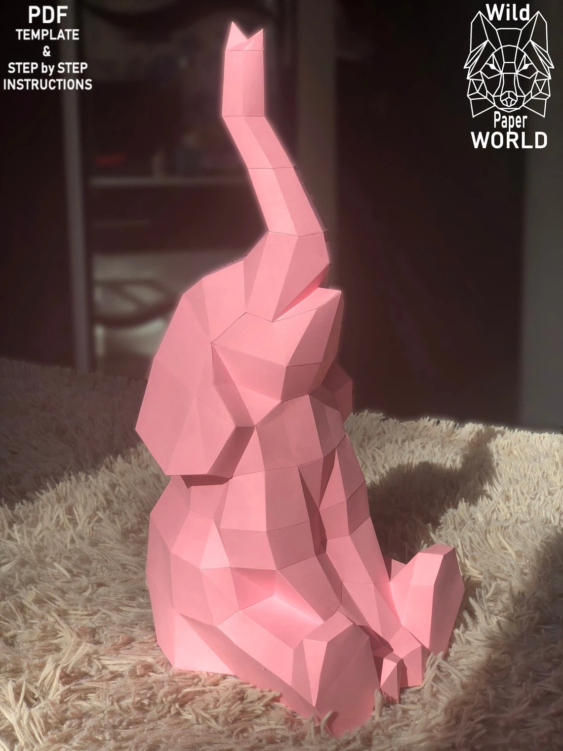 Baby Elephant, Papercraft Elephant, Make your own elephant, DIY, Paper Sculpture, PDF pattern, Pepakura, 3D paper model, Low Poly.