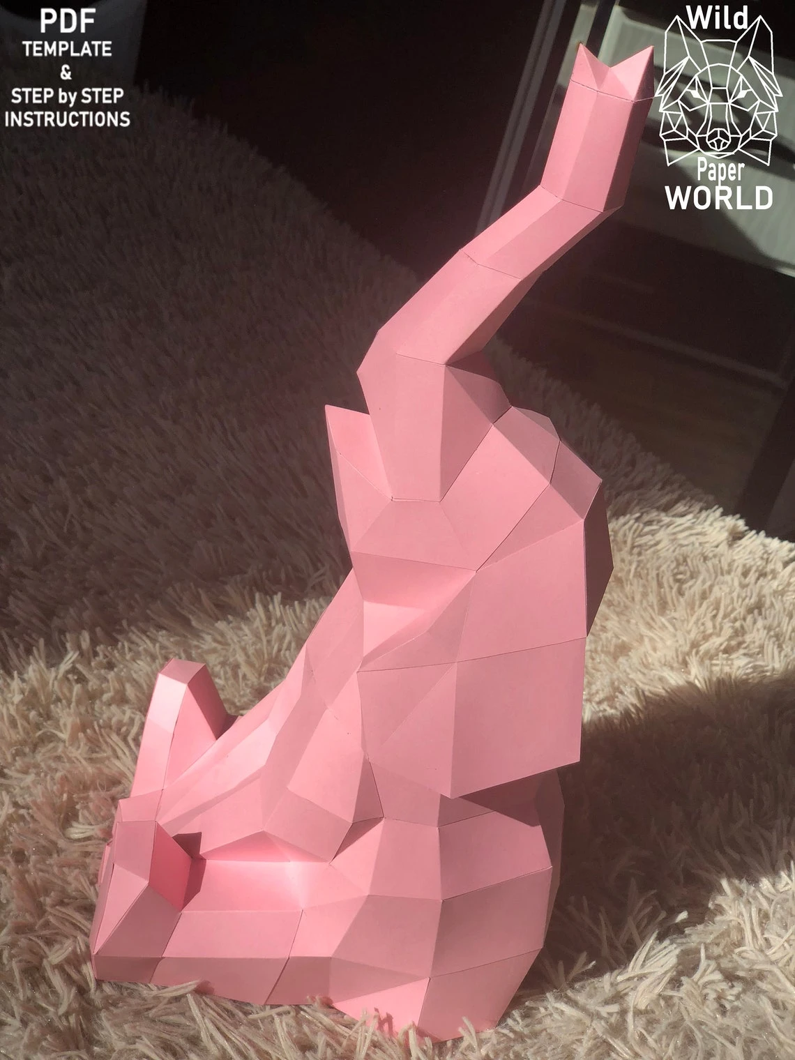 Baby Elephant, Papercraft Elephant, Make your own elephant, DIY, Paper Sculpture, PDF pattern, Pepakura, 3D paper model, Low Poly.