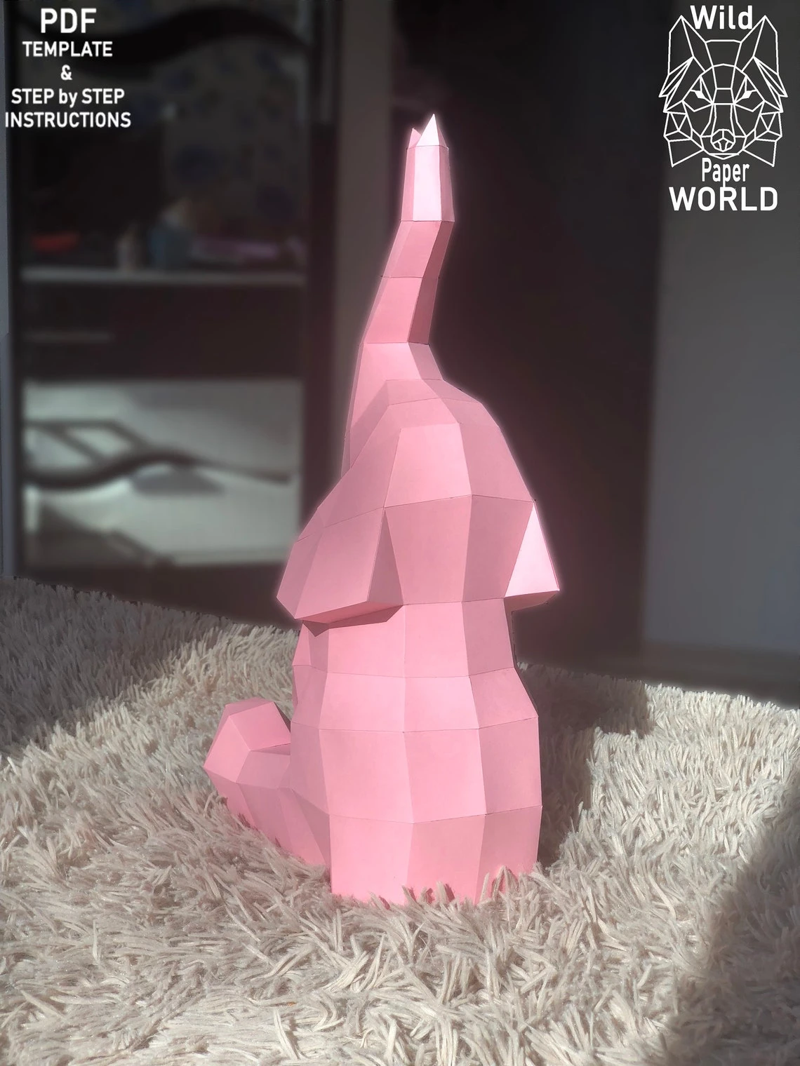 Baby Elephant, Papercraft Elephant, Make your own elephant, DIY, Paper Sculpture, PDF pattern, Pepakura, 3D paper model, Low Poly.