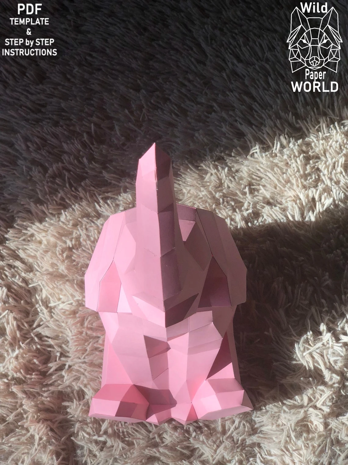 Baby Elephant, Papercraft Elephant, Make your own elephant, DIY, Paper Sculpture, PDF pattern, Pepakura, 3D paper model, Low Poly.