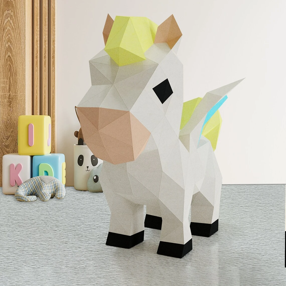 3D Low Poly Pony DIY | Pony with Wings Printable Papercraft | Unique Geometric Decoration | Original Gift | Relaxing Craft | PDF model