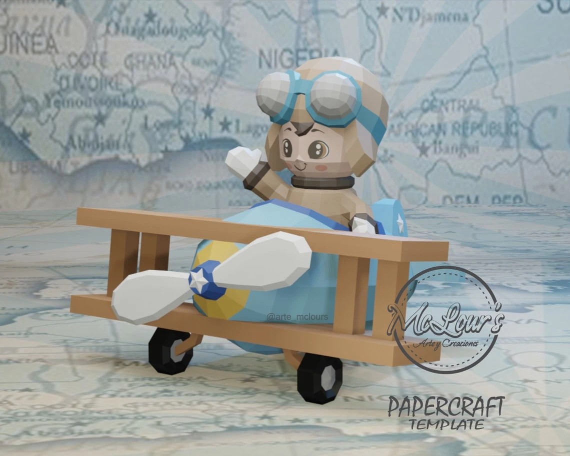 Little Aviator/ Cute Aviator/ DiY Craft/ Template PDF/ Low Poly/ Papercraft/ 3D Aviator/ Origami/ Home decor