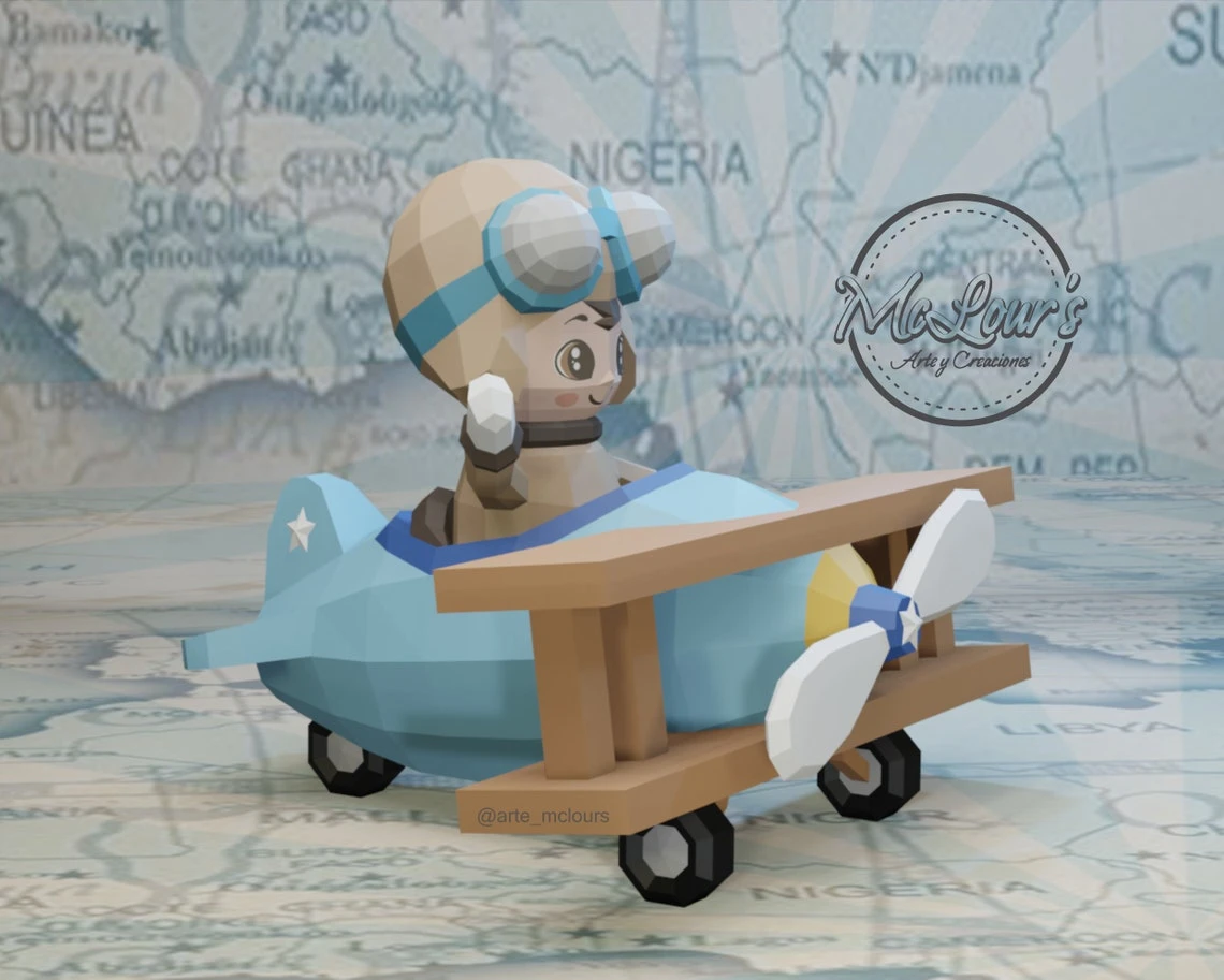 Little Aviator/ Cute Aviator/ DiY Craft/ Template PDF/ Low Poly/ Papercraft/ 3D Aviator/ Origami/ Home decor