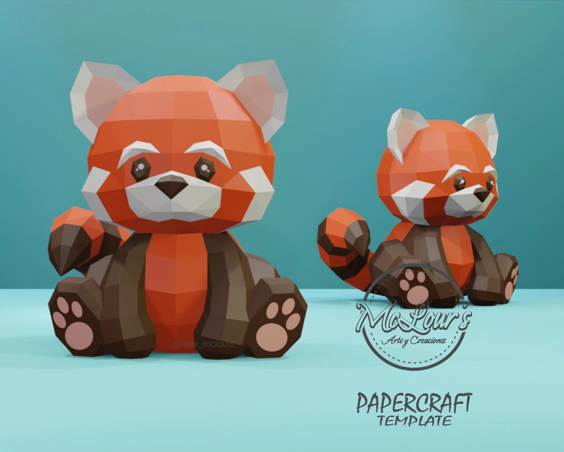 Sitting Red Panda/ DiY Craft/ Template PDF/ Low Poly/ Papercraft/ 3D Panda Red/ Origami/ Home decor