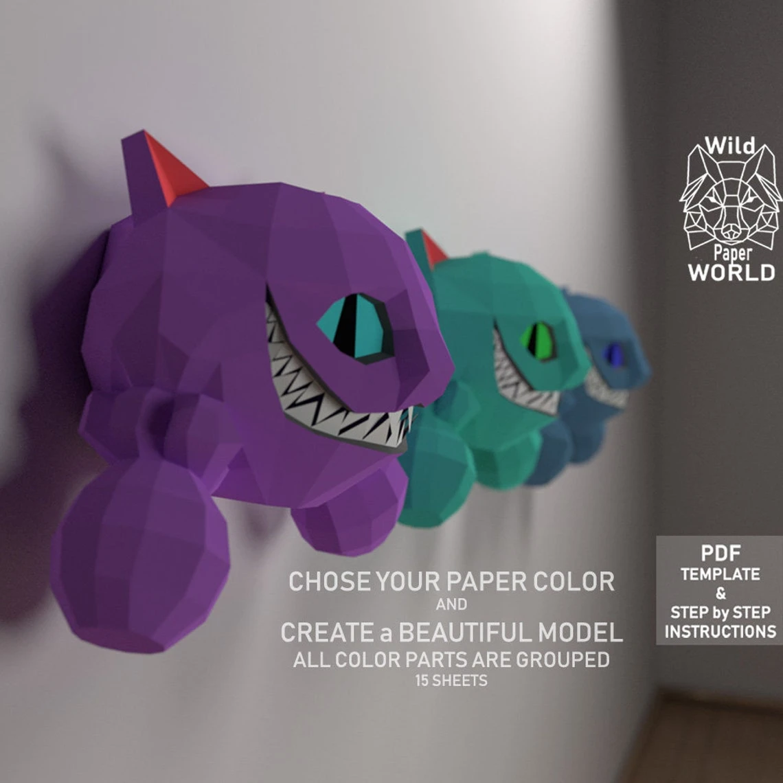 Papercraft Cat, Papercraft Cheshire Cat, 3D paper craft sculpture, Paper model Cat, DIY CAT, PDF pattern, Unusual papercraft model, Pepakura