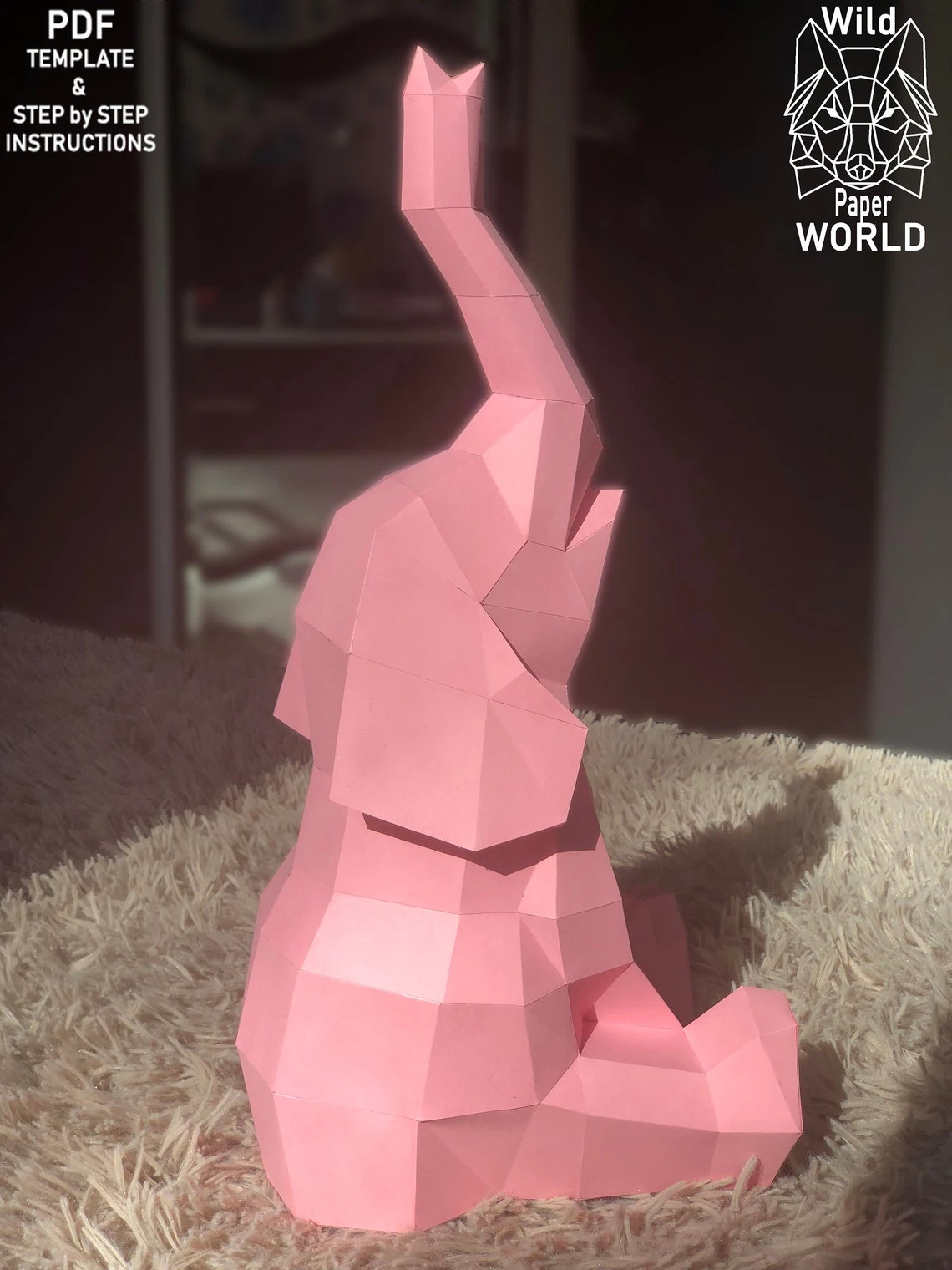 Baby Elephant, Papercraft Elephant, Make your own elephant, DIY, Paper Sculpture, PDF pattern, Pepakura, 3D paper model, Low Poly.