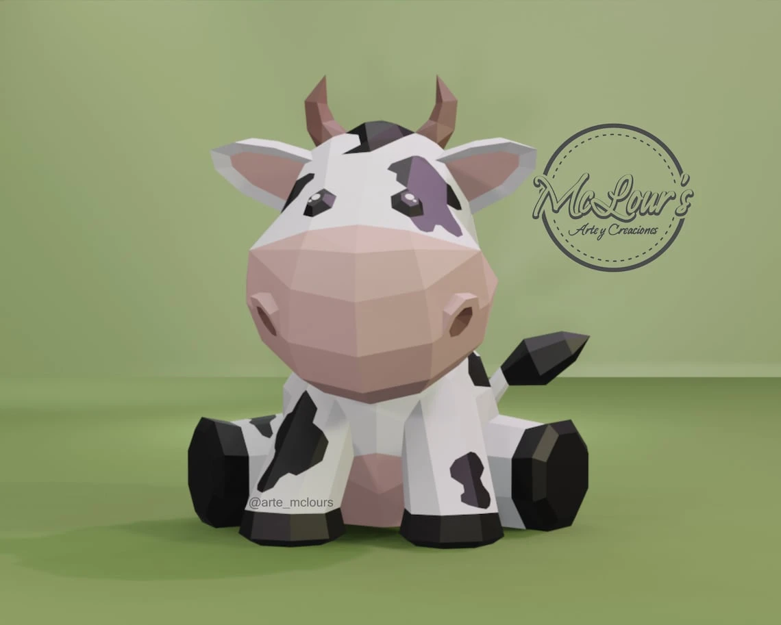 Sitting Cow/ DiY Craft/ Template PDF/ Low Poly/ Papercraft/ 3D Vaca/ Origami/ Home decor