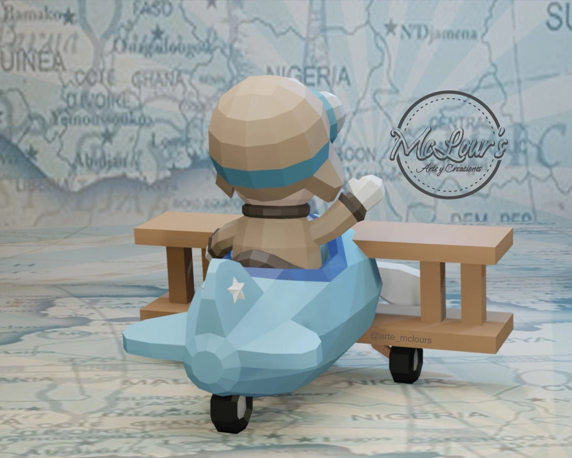 Little Aviator/ Cute Aviator/ DiY Craft/ Template PDF/ Low Poly/ Papercraft/ 3D Aviator/ Origami/ Home decor