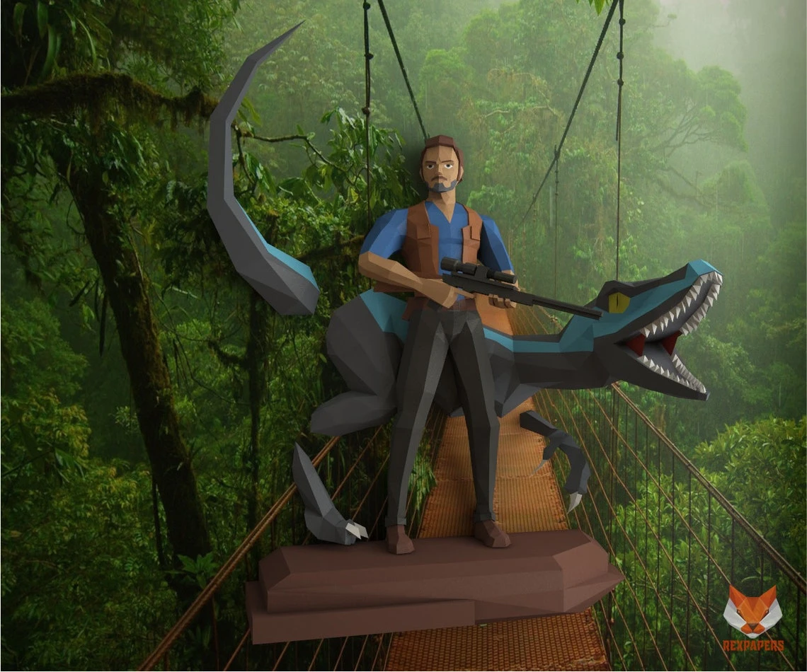 Owen Grady and Raptor, Jurassic World Papercraft, PDF Template, DIY 3d ...