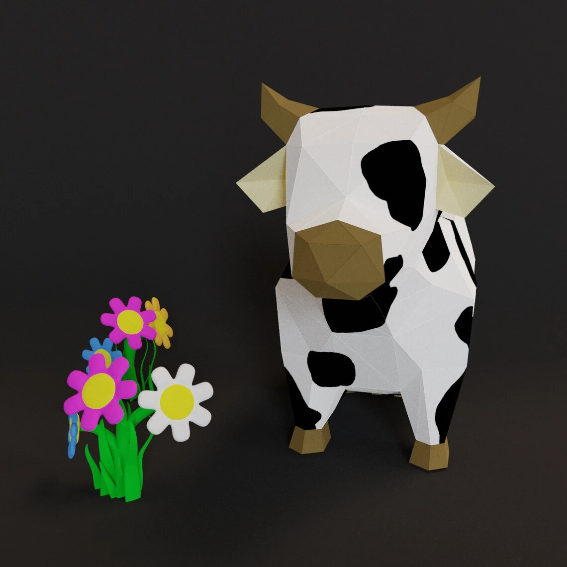 3D Low Poly Cow DIY | Printable Papercraft | Unique Geometric Decoration | Original Gift | Relaxing Craft | PDF model