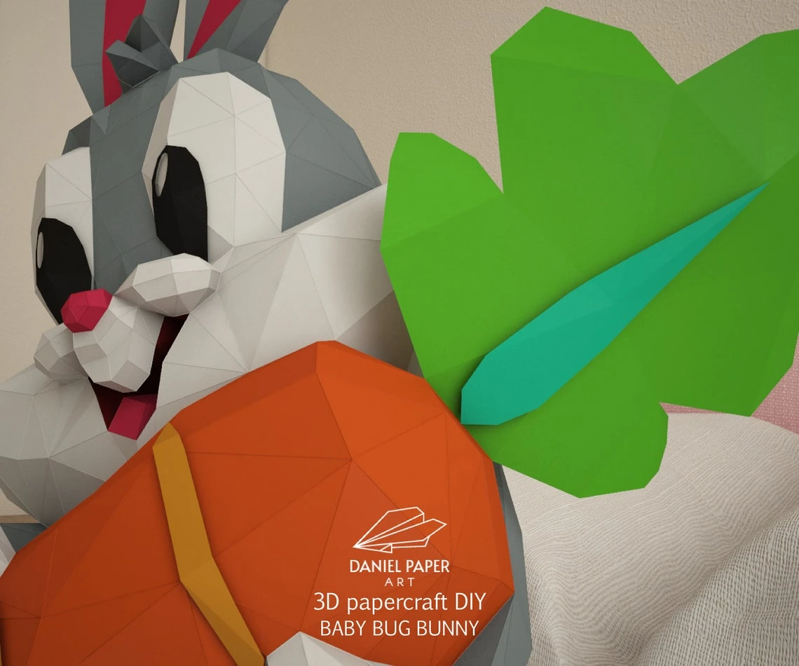 Baby Bugs Bunny, Looney Tunes PDF Template, DIY 3d Model, FanArt, Paper Sculpture, Low Poly, Pepakura, Craft, Manualidad, Paper Art