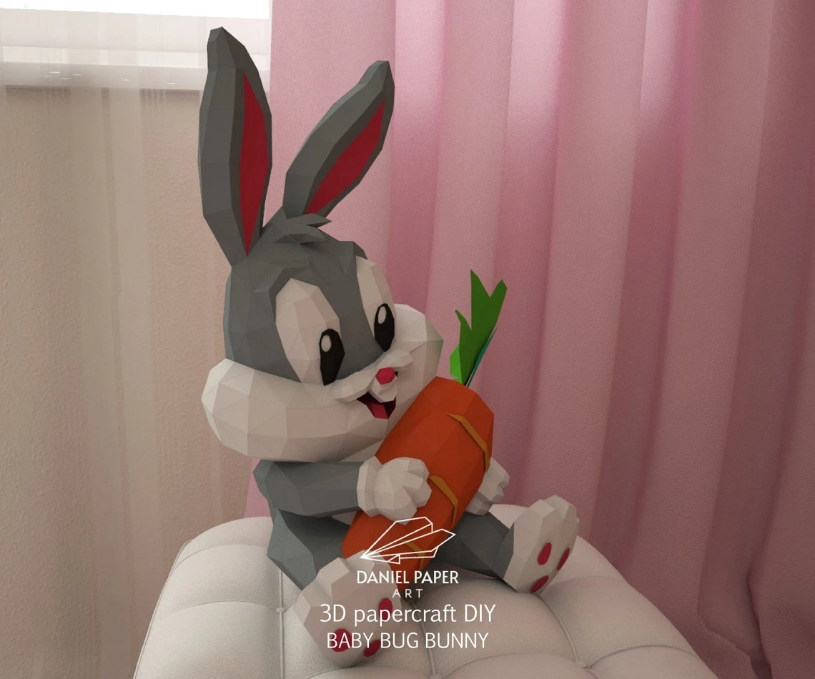 Baby Bugs Bunny, Looney Tunes PDF Template, DIY 3d Model, FanArt, Paper Sculpture, Low Poly, Pepakura, Craft, Manualidad, Paper Art