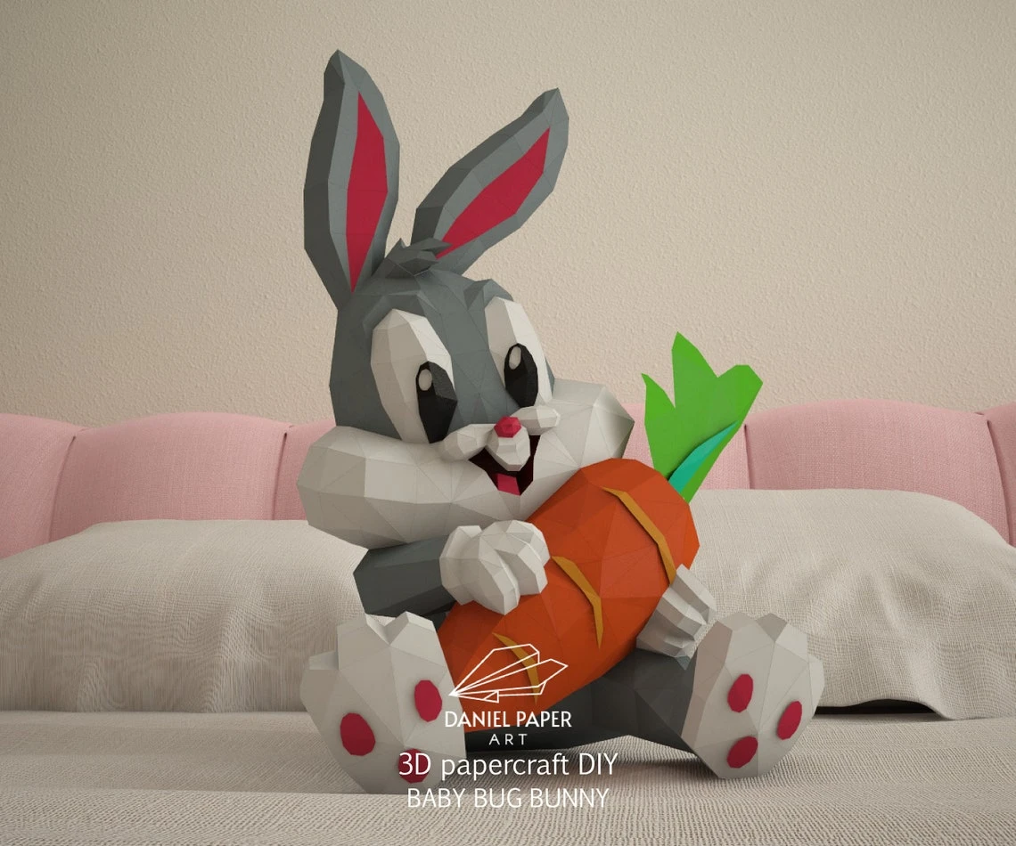 Baby Bugs Bunny, Looney Tunes PDF Template, DIY 3d Model, FanArt, Paper Sculpture, Low Poly, Pepakura, Craft, Manualidad, Paper Art