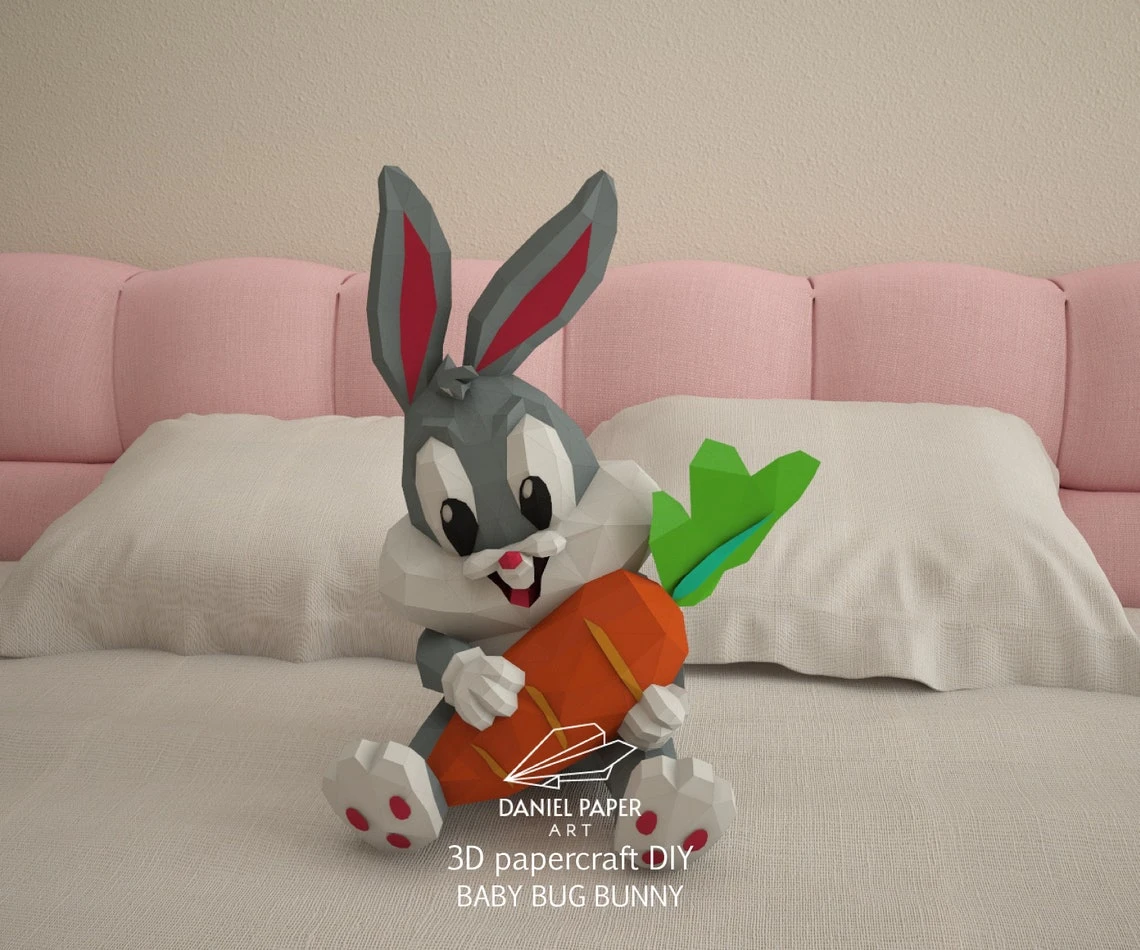 Baby Bugs Bunny, Looney Tunes PDF Template, DIY 3d Model, FanArt, Paper Sculpture, Low Poly, Pepakura, Craft, Manualidad, Paper Art