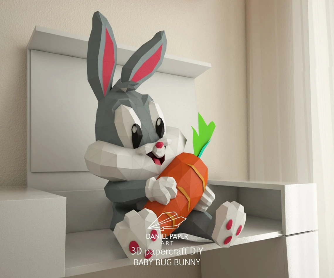 Baby Bugs Bunny, Looney Tunes PDF Template, DIY 3d Model, FanArt, Paper Sculpture, Low Poly, Pepakura, Craft, Manualidad, Paper Art