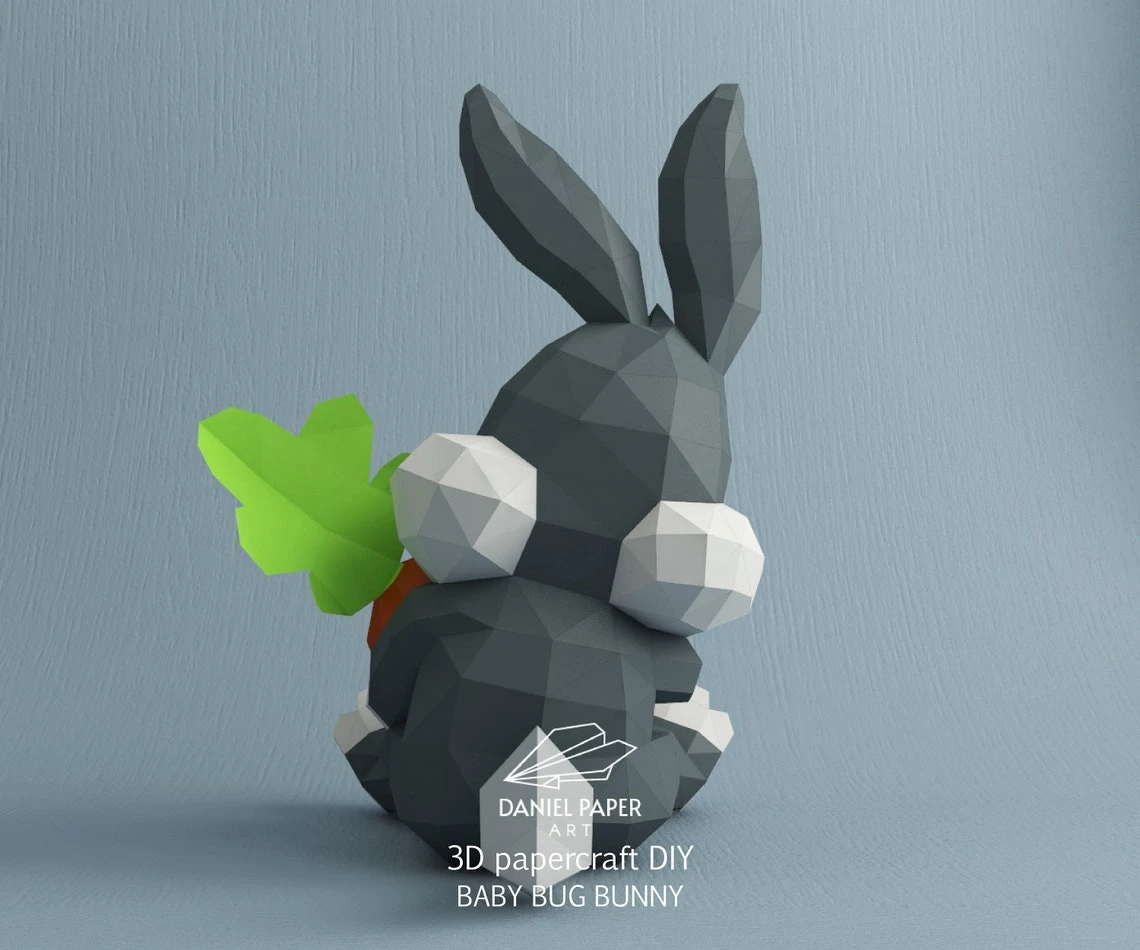 Baby Bugs Bunny, Looney Tunes PDF Template, DIY 3d Model, FanArt, Paper Sculpture, Low Poly, Pepakura, Craft, Manualidad, Paper Art