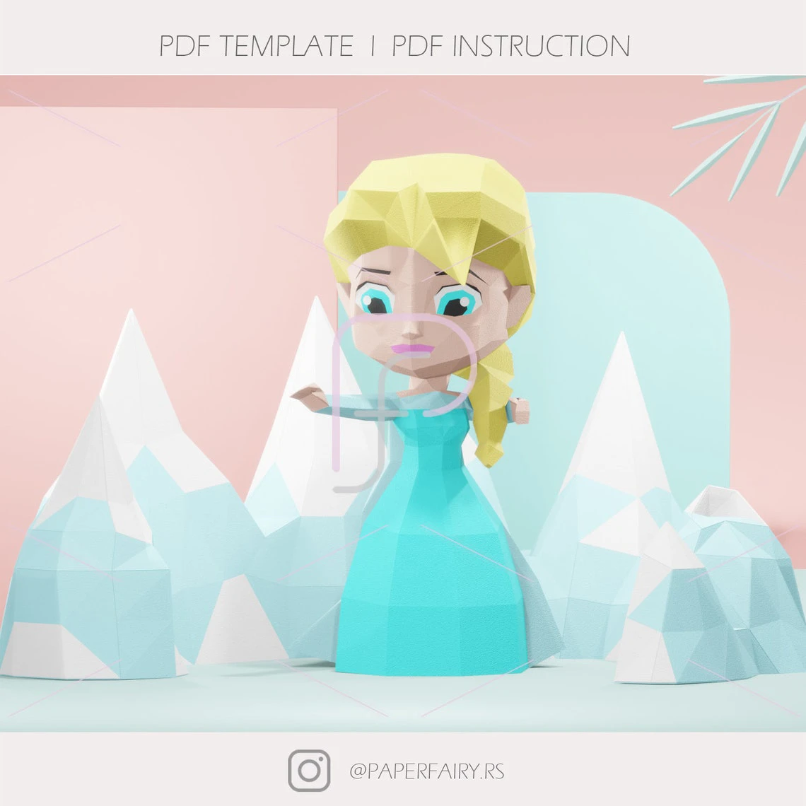 Princess Elsa Frozen Chibi doll 3d papercraft sculpture, 2 designs,Princess Doll 3D paper model, modern art statue decor, faceted geometric sculpture forms