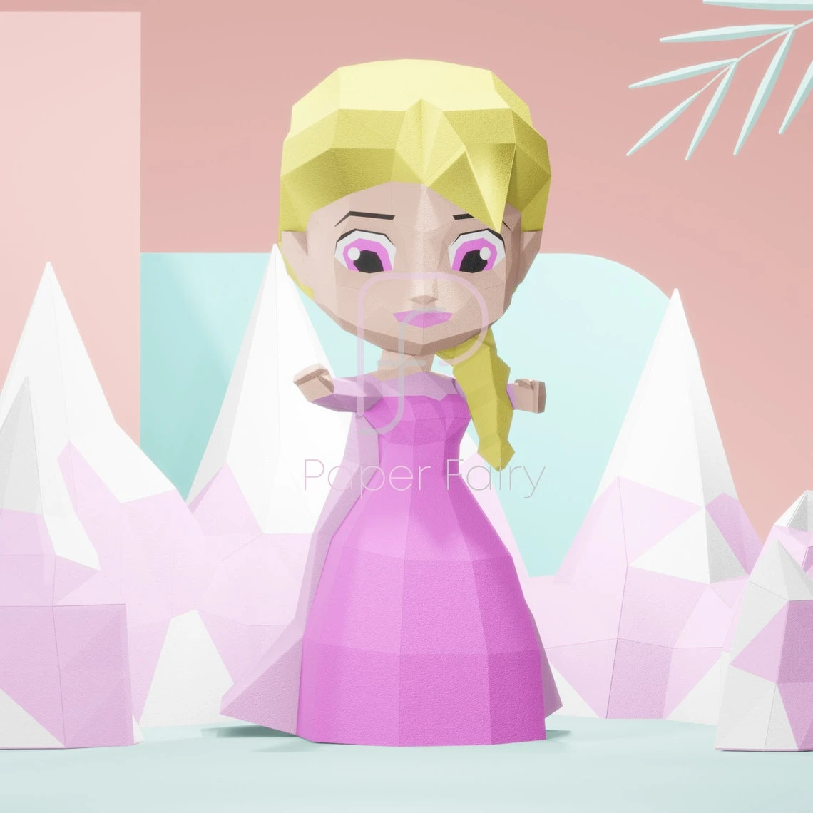 Princess Elsa Frozen Chibi doll 3d papercraft sculpture, 2 designs,Princess Doll 3D paper model, modern art statue decor, faceted geometric sculpture forms