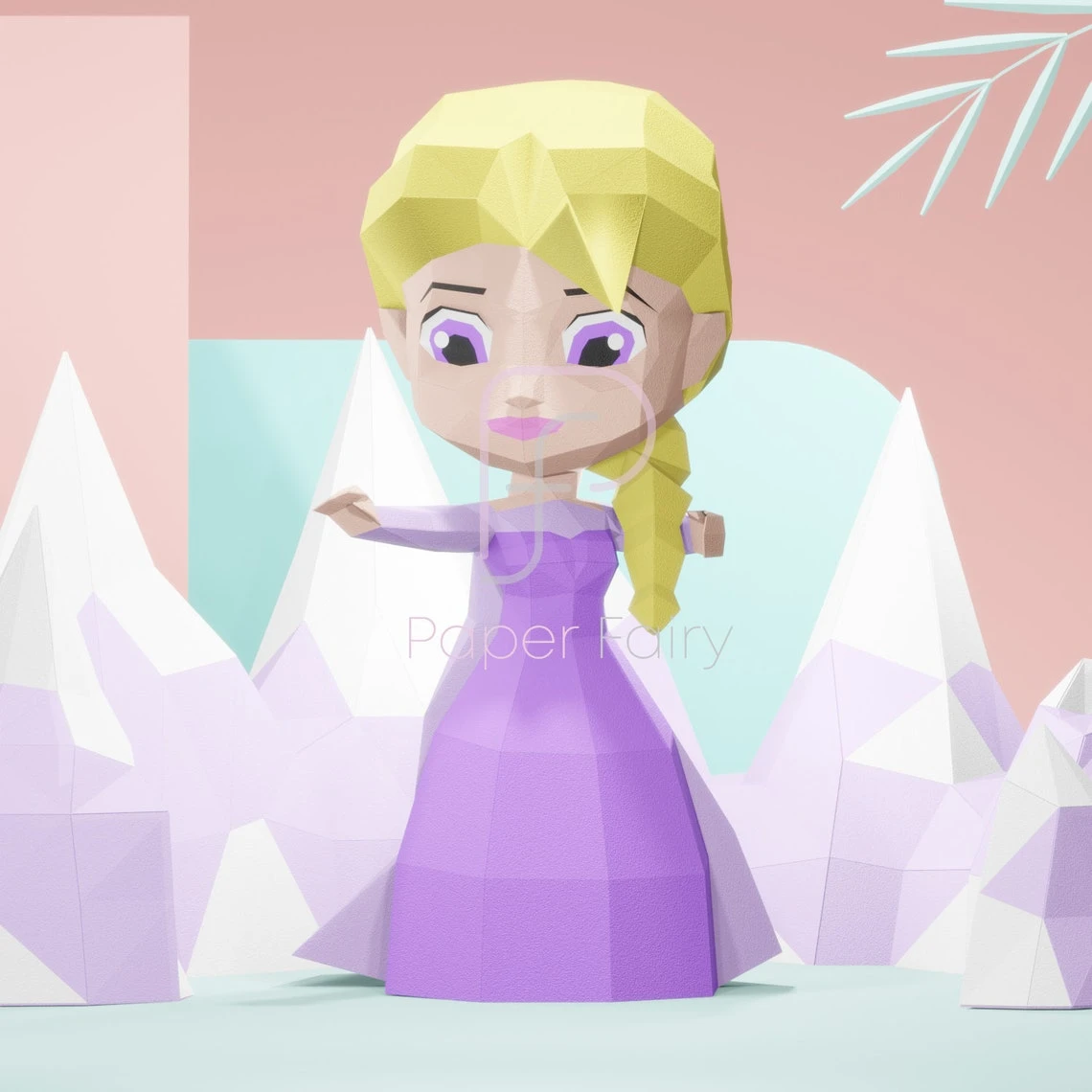 Princess Elsa Frozen Chibi doll 3d papercraft sculpture, 2 designs,Princess Doll 3D paper model, modern art statue decor, faceted geometric sculpture forms