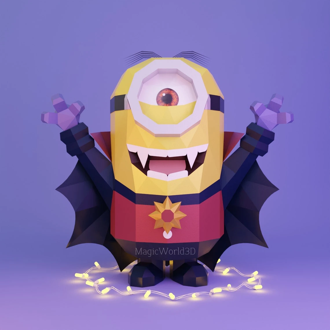 Vampire Minion Low Poly, Papercraft, PDF template, Paper model, Sculpture, 3D puzzle, Polygonal model, Lowpoly