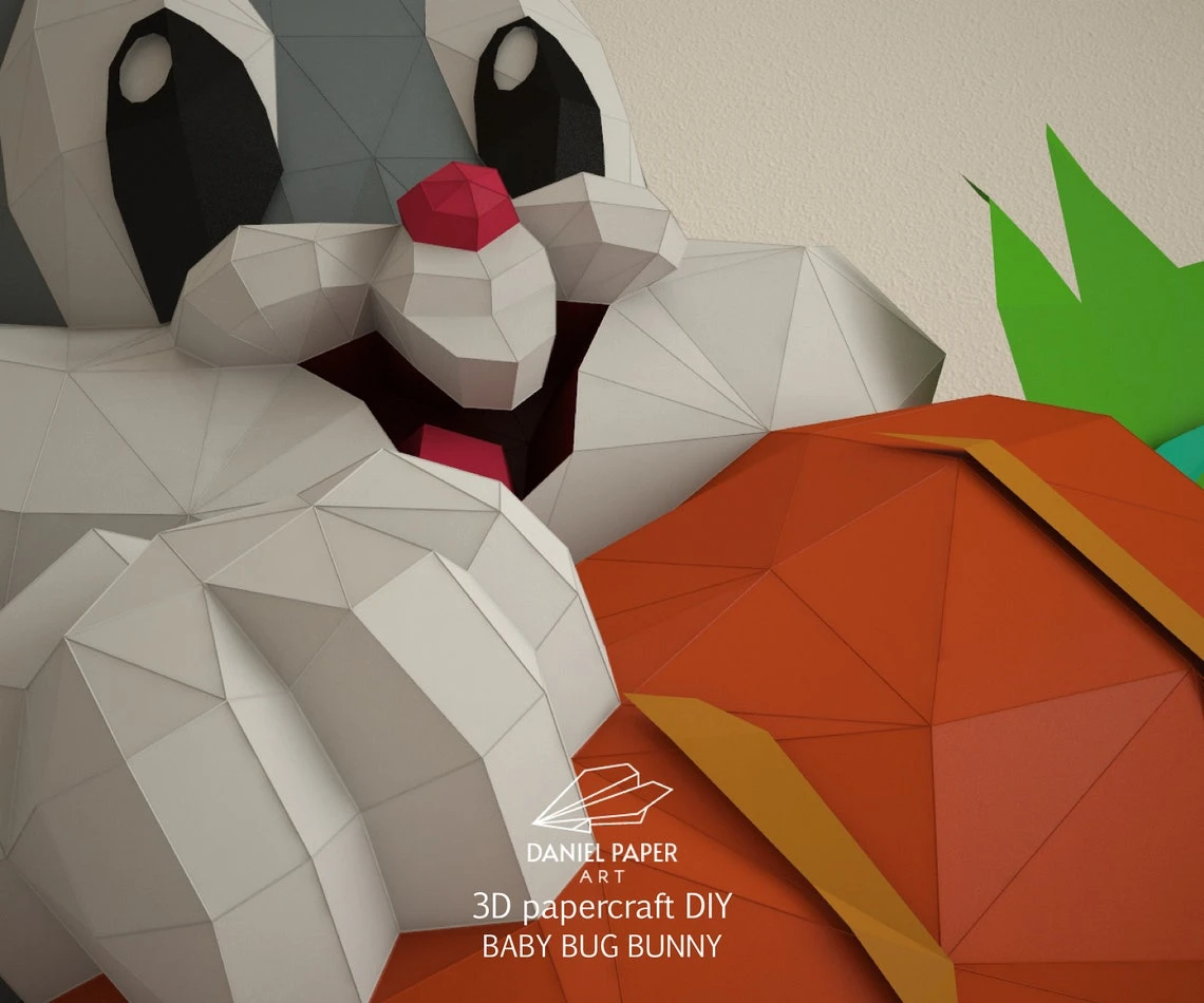 Baby Bugs Bunny, Looney Tunes PDF Template, DIY 3d Model, FanArt, Paper Sculpture, Low Poly, Pepakura, Craft, Manualidad, Paper Art