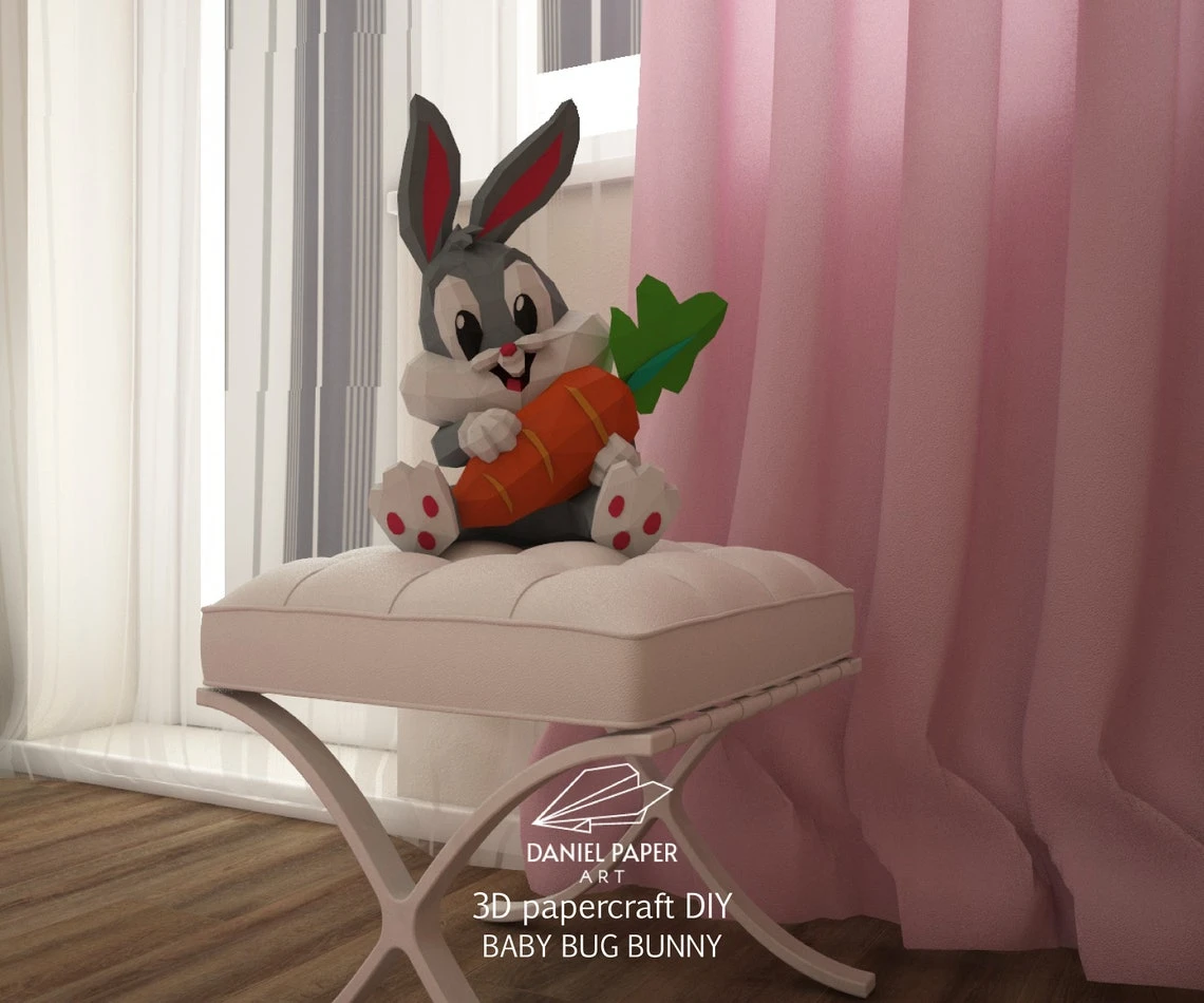 Baby Bugs Bunny, Looney Tunes PDF Template, DIY 3d Model, FanArt, Paper Sculpture, Low Poly, Pepakura, Craft, Manualidad, Paper Art